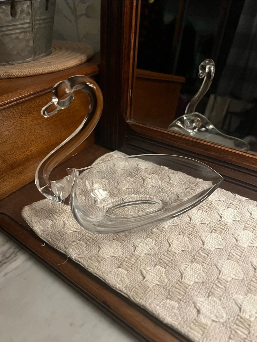 DUNCAN &‎ MILLER Vintage MCM 1930s-1950s Clear Glass Swan Candy/Trinket Dish EUC